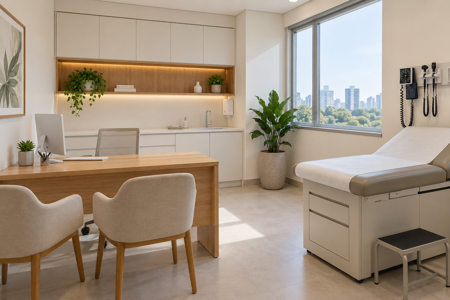 Consultório com ambiente limpo e organizado